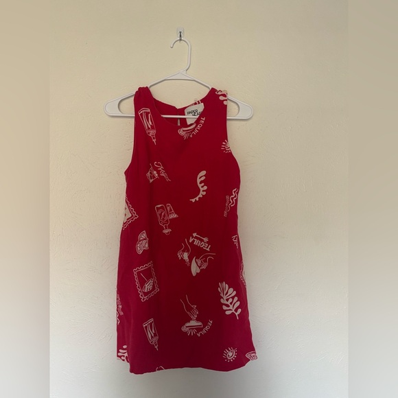 Paper Heart by Anthropologie red linen-blend tequila-themed shift dress Small - Picture 2 of 5
